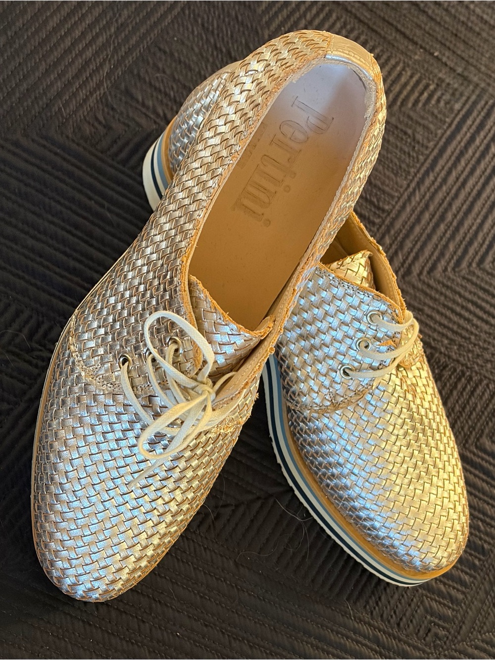 Woven Metallic Gold Lace-Up Derby - Women